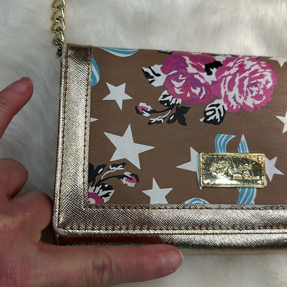 Luv Betsey crossbody wallet purse rose gold w/ gold accents and star purse charm - Picture 3 of 15